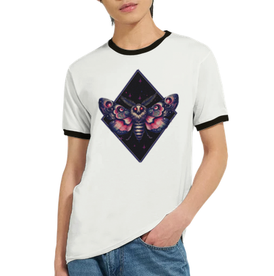 Beautiful Moth | Unisex Ringer T-shirt  White and Black