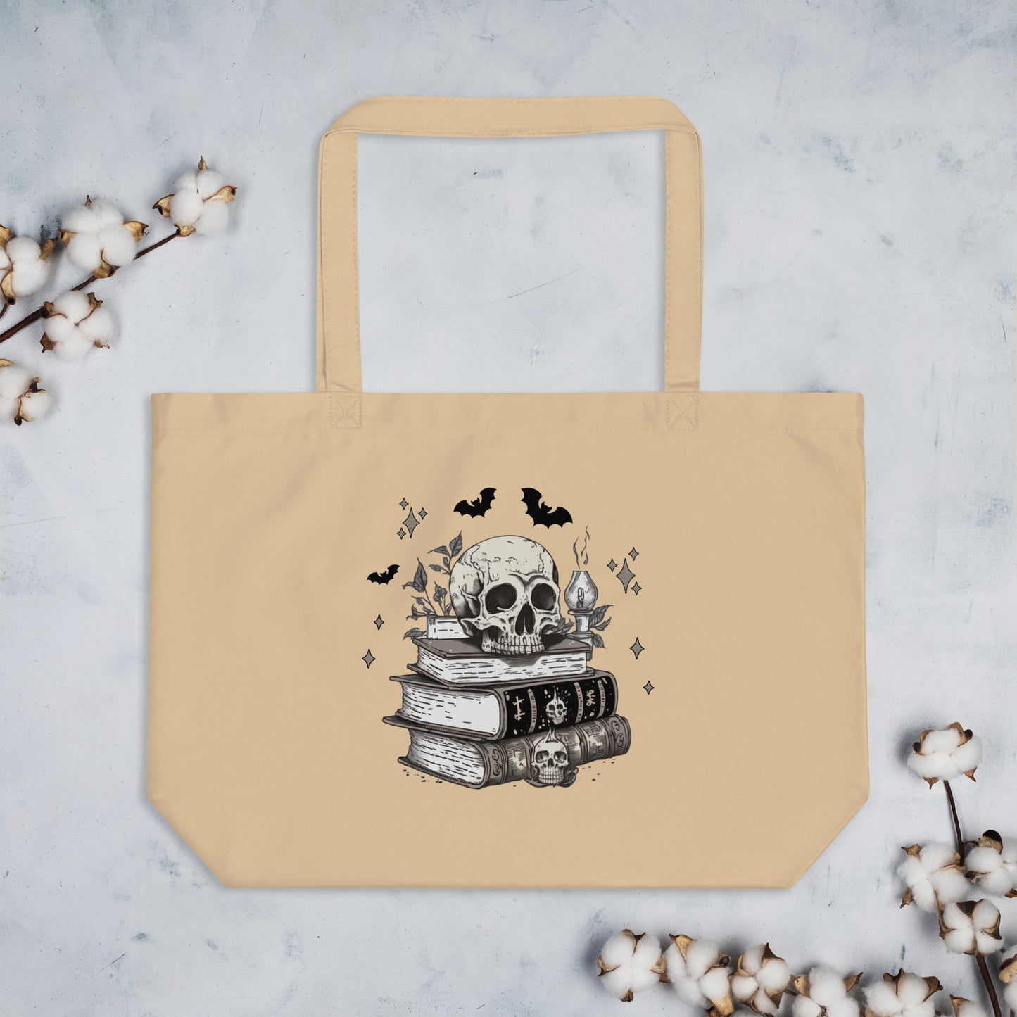 Skull & Books Large organic tote bag | Eco Tote