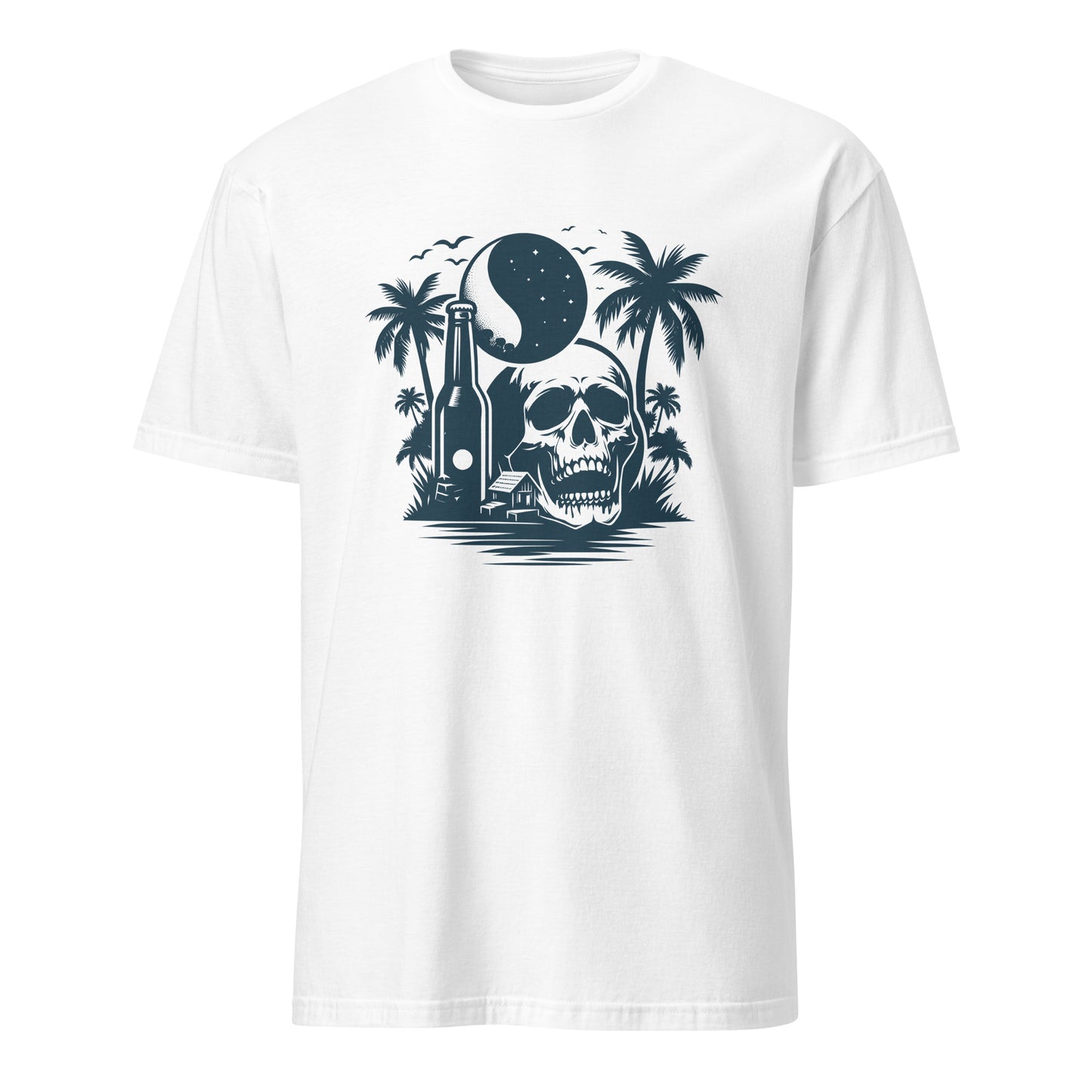 Skull & Beach with Bottle Graphic Short-Sleeve Unisex T-Shirt