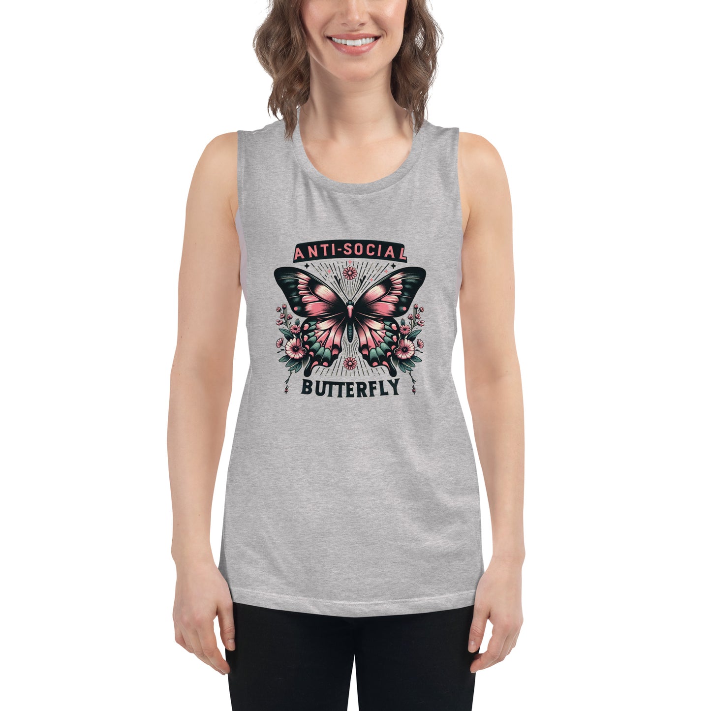 Anti Social Butterfly Graphic | Ladies’ Muscle Tank