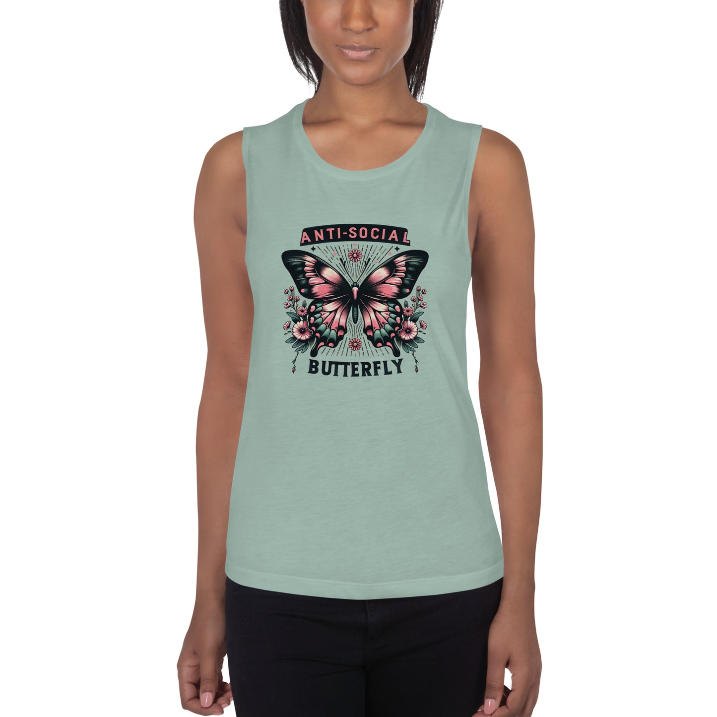 Anti Social Butterfly Graphic | Ladies’ Muscle Tank