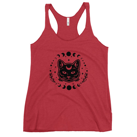 Black Cat with Moon Phases Women's Racerback Tank